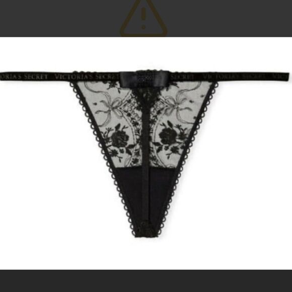 Victorias Secret Very Sexy stones Embellished Rose and Bows Mesh V String black - Picture 10 of 12